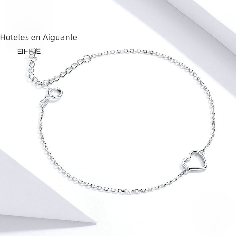 S925 Silver Hollow Heart Bracelet with Platinum Plating