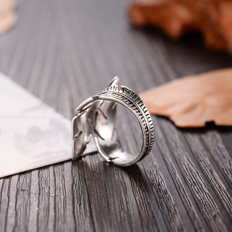 Creative Leaf Ring, Vintage Silver Couple's Ring