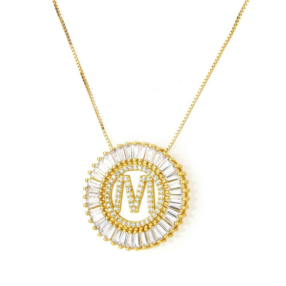 Stylish Zircon Pendant Necklace with Alphabet Letters