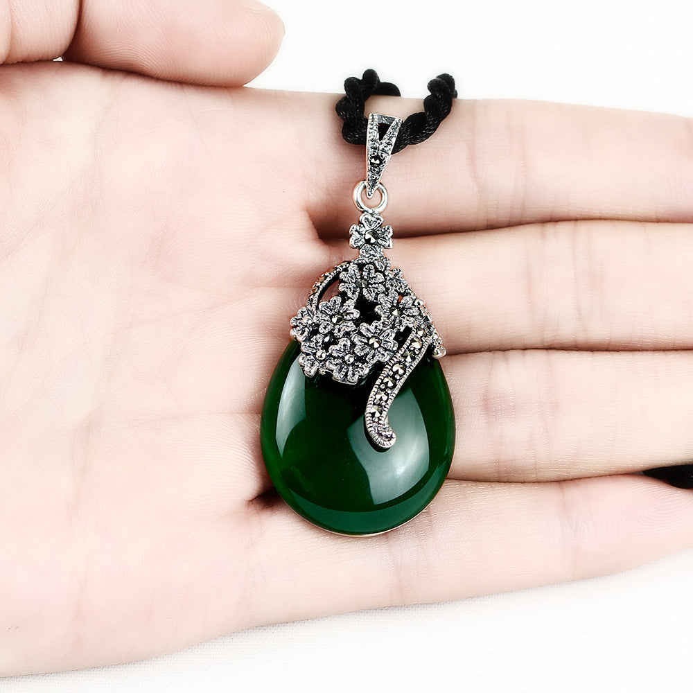 S925 Silver Pendant with Green Agate Heart Necklace