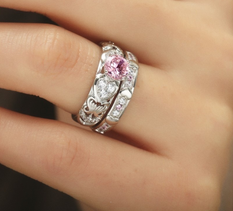 Heart Platinum Ring - Double Layer Stacking Ring