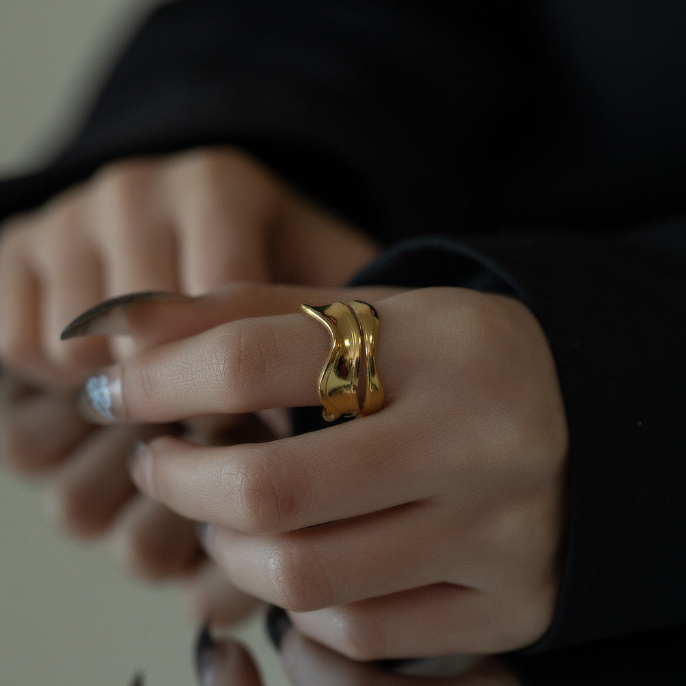 Korean Style Double Layer Cross Design Titanium Ring