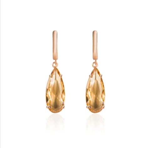 14K Gold Teardrop Champagne Earrings