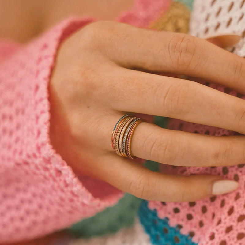 Colorful Rhinestone Stainless Steel Ring