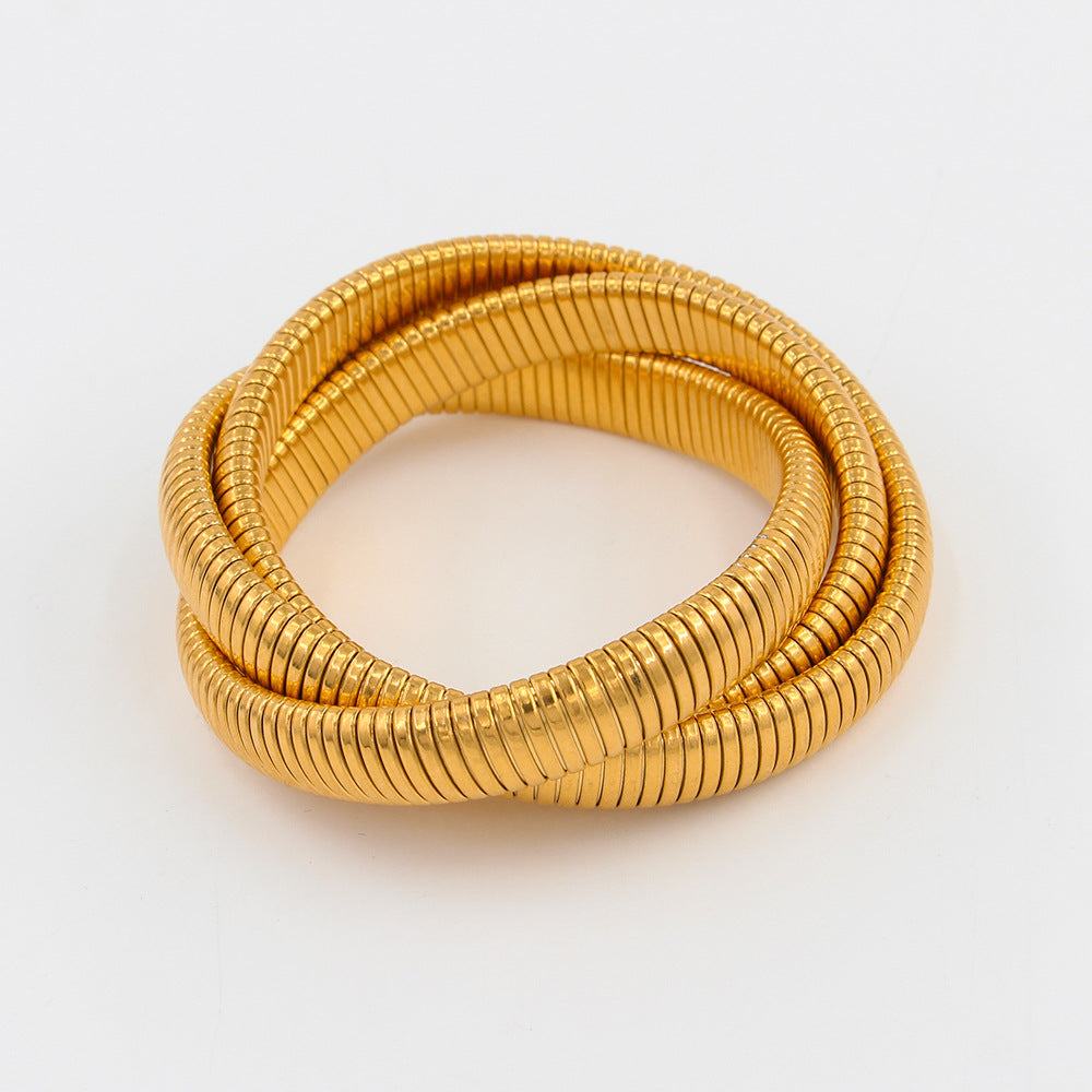Three-Layer Elastic Gold-Plated Stainless Steel Bracelet