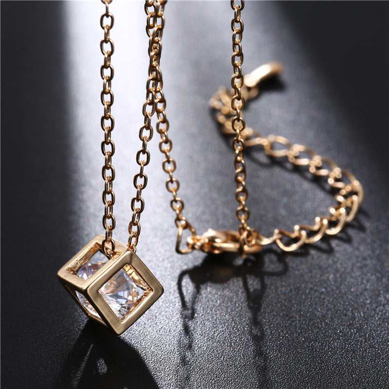 Platinum-Plated Love Cube Pendant Necklace for Women