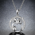 Platinum Plated Owl Necklace with Diamond Pendant