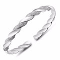 Woven Bracelet, Silver-Plated Open Cuff Bangle