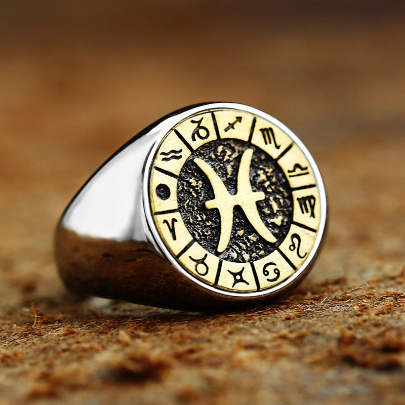 Twelve Constellation Titanium Steel Ring