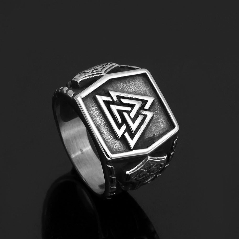 Nordic Viking Triangle Rune Titanium Steel Vintage Ring