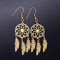 Titanium Steel Dreamcatcher Earrings with Lotus Pendant