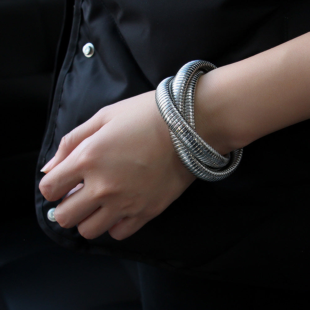 Three-Layer Elastic Gold-Plated Stainless Steel Bracelet