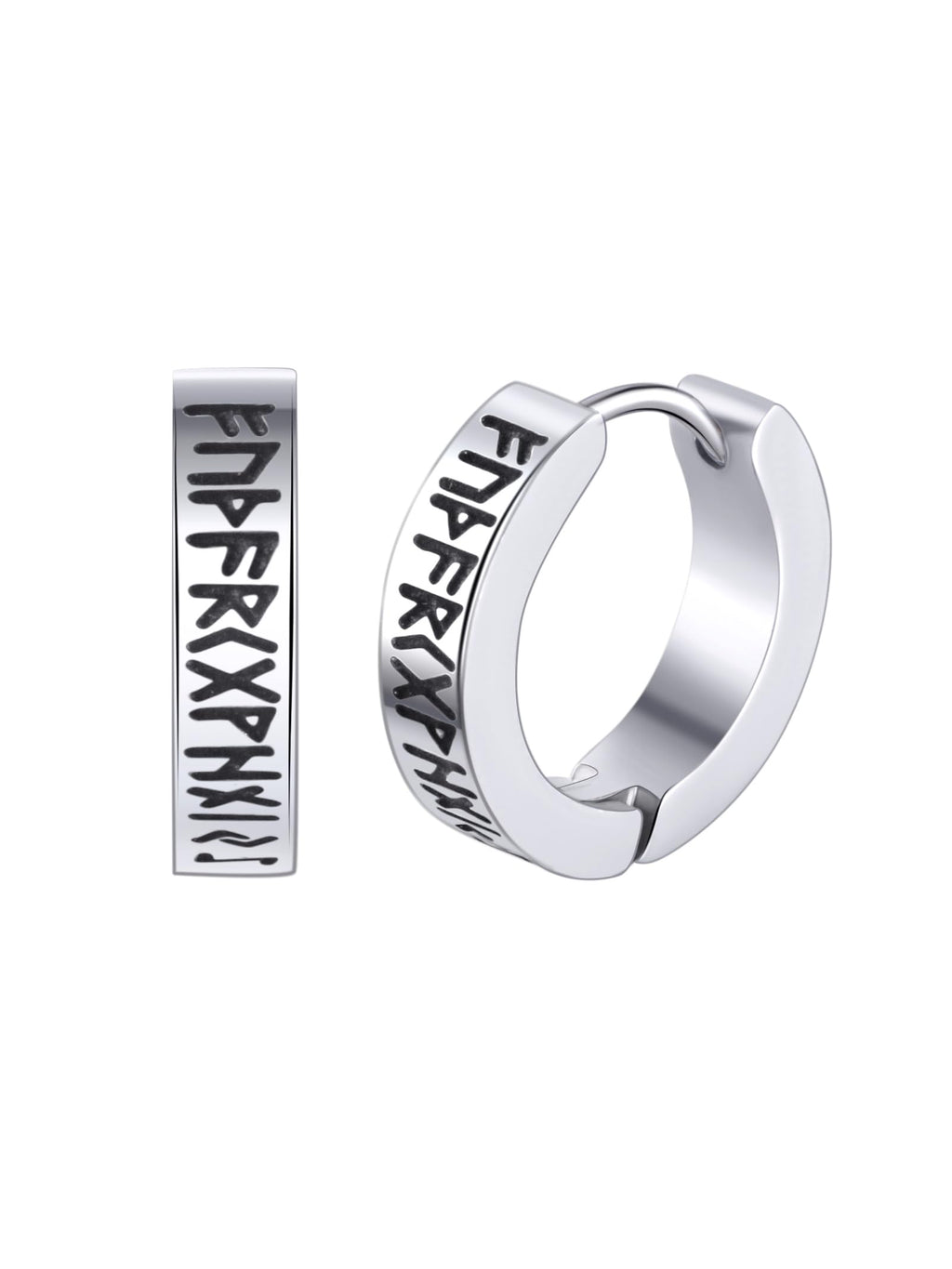 Hypoallergenic Hoop Earrings for Men Stainless Steel Norse Viking Runes Jewelry Huggie Hoops Small Circle Earring