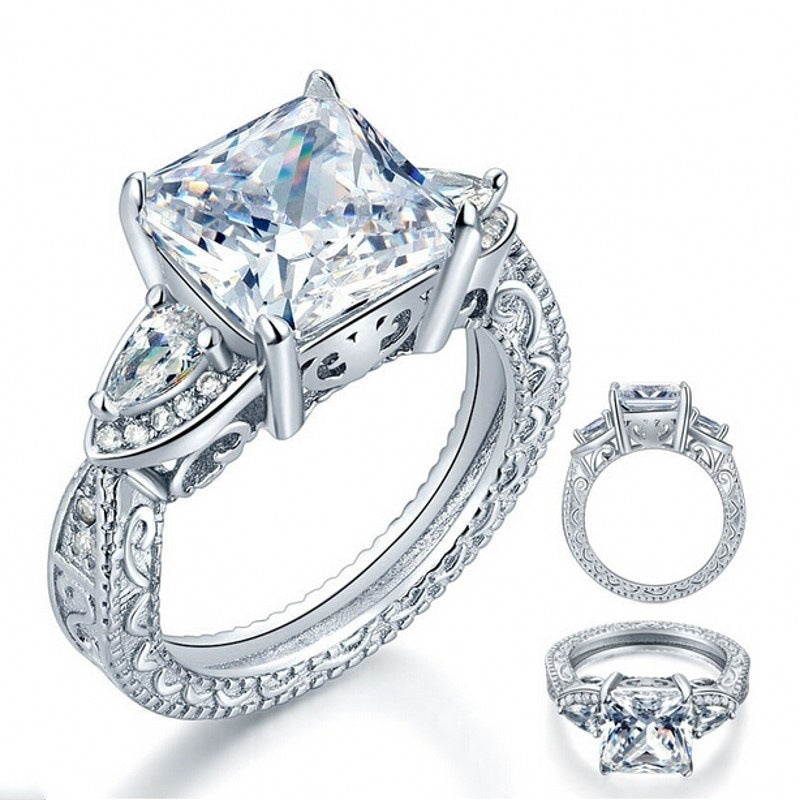 Platinum-Plated Zirconia Diamond Ring