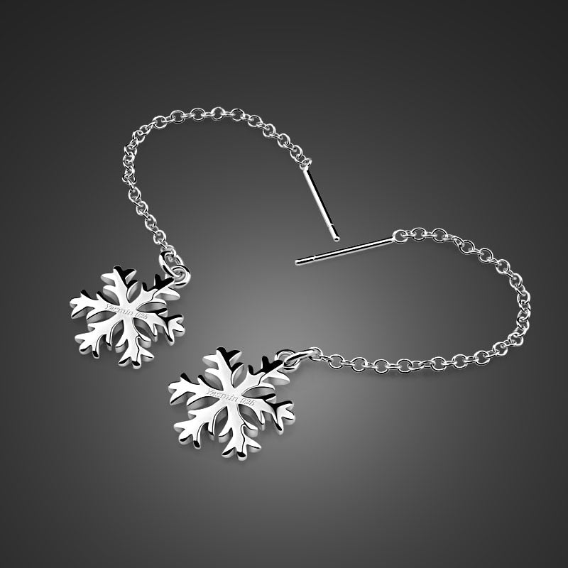 Minimalist Snowflake Earrings with Silver Pendant