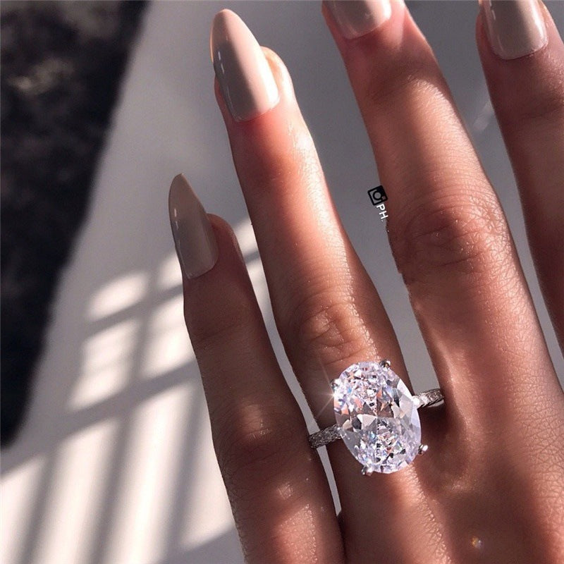 Platinum-Plated Oval Zirconia Ring