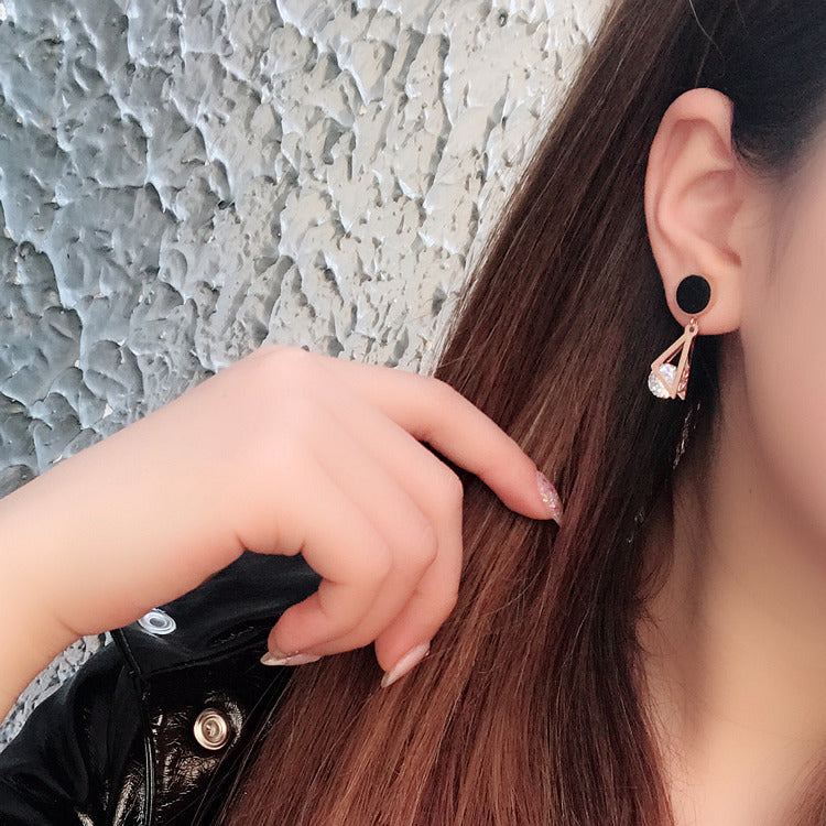 Geometric Double Triangle Titanium Steel Stud Earrings