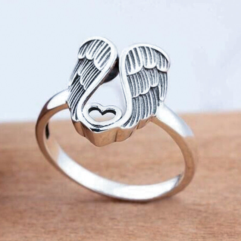 Vintage Angel Wings Ring for Women - Heart Wedding Ring