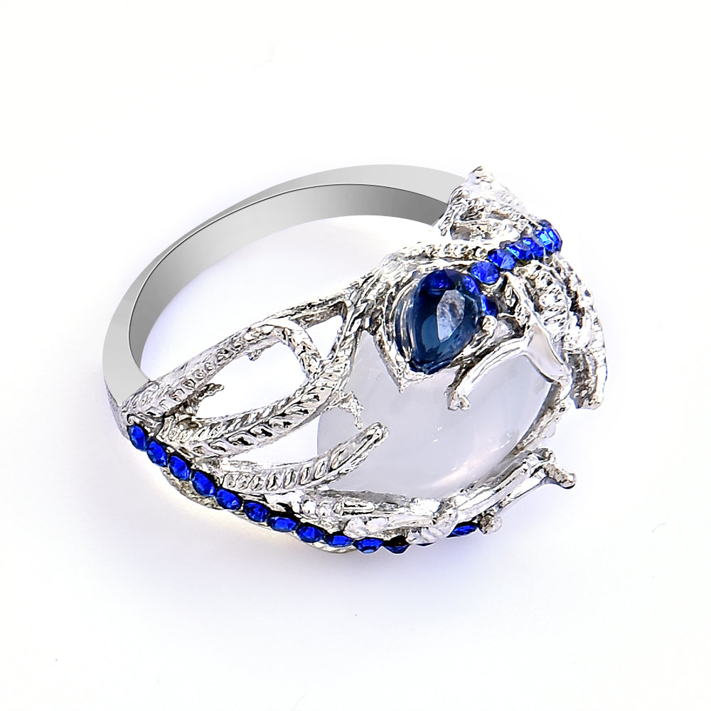 Blue Diamond Floral Moonstone Vintage Ring Jewelry