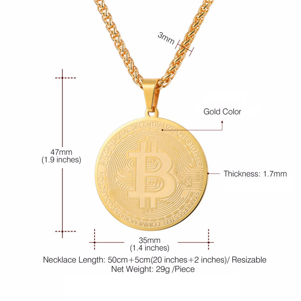 Men's Titanium Steel Bitcoin Pendant Necklace