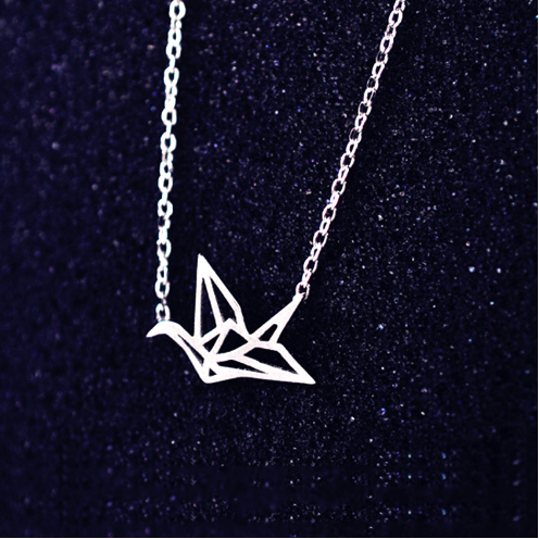 Silver Pendant Necklace with Origami Crane Design