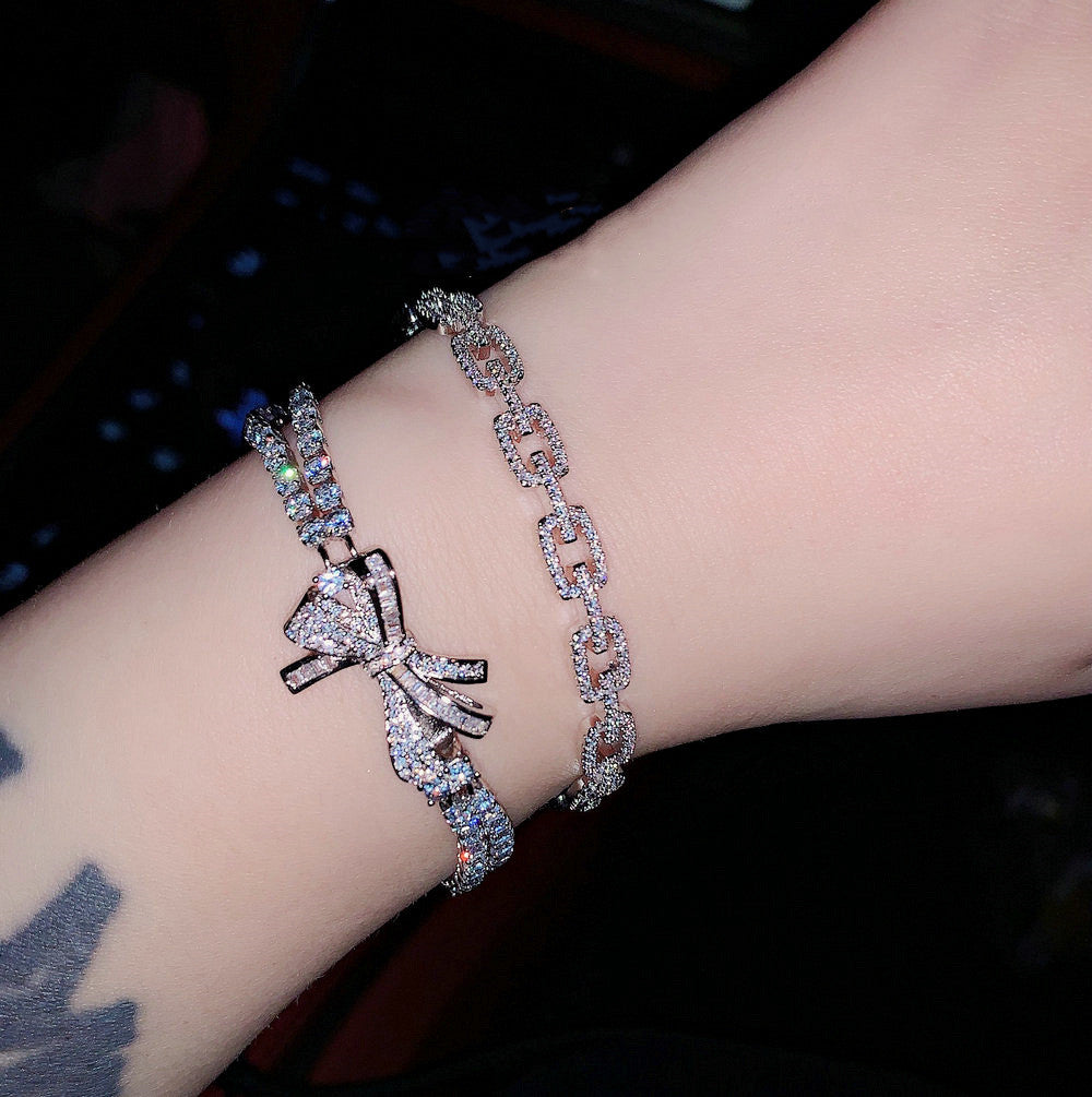Sparkling Star Bracelet, Chunky 925 Silver Bangle