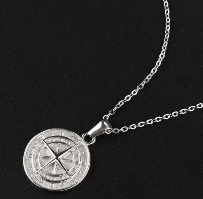 Titanium Steel Compass Pendant Necklace