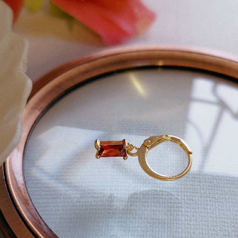 Gold-Plated Colorful Rectangular Mini Zircon Earrings