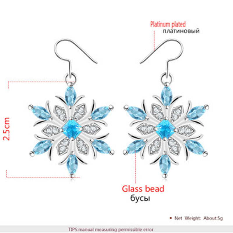 Platinum Water Blue Snowflake Earrings