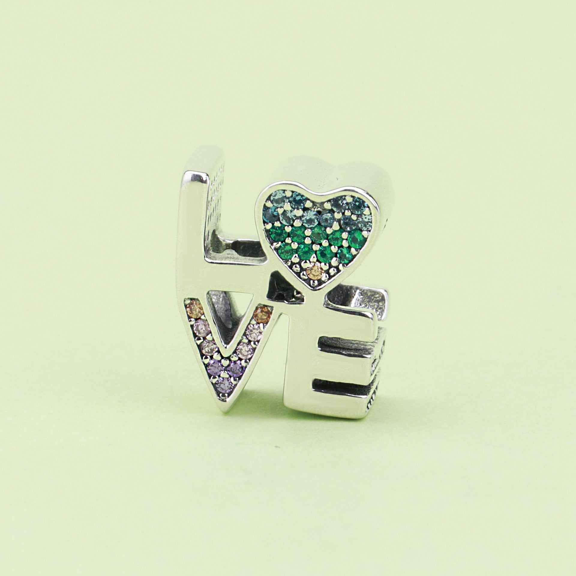 S925 Silver Beads Colorful Love Rainbow DIY Charms