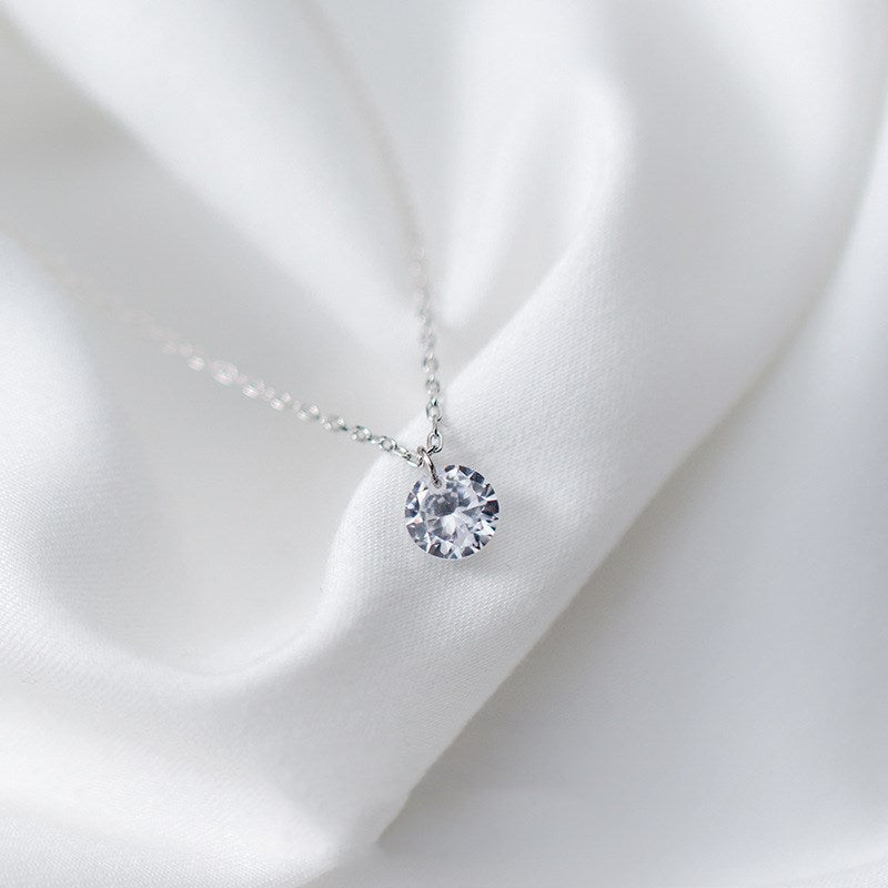 S925 Silver Pendant Necklace with Simple Diamond Design