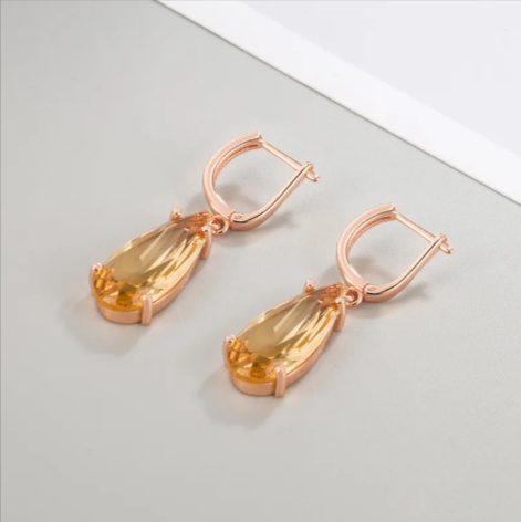 14K Gold Teardrop Champagne Earrings
