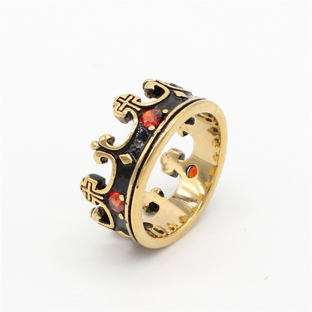 Gothic Titanium Steel Vintage Ring with Ruby Crown
