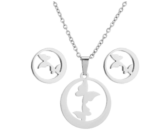 Creative Stainless Steel Heart Smile Necklace Earring Set