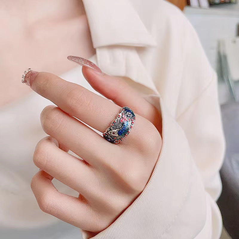 Vintage Epoxy Glaze Girl Ring
