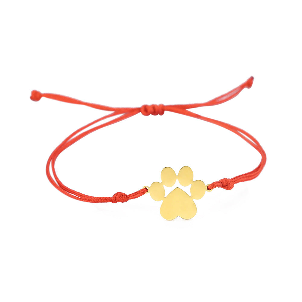 Titanium Steel Paw Print Pendant Adjustable Bracelet