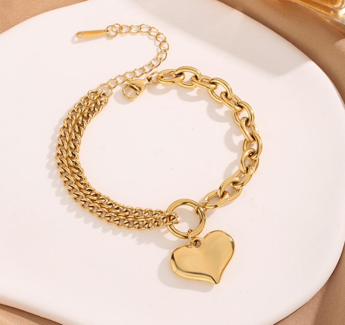 Double-layer Peach Heart Stainless Steel Bracelet