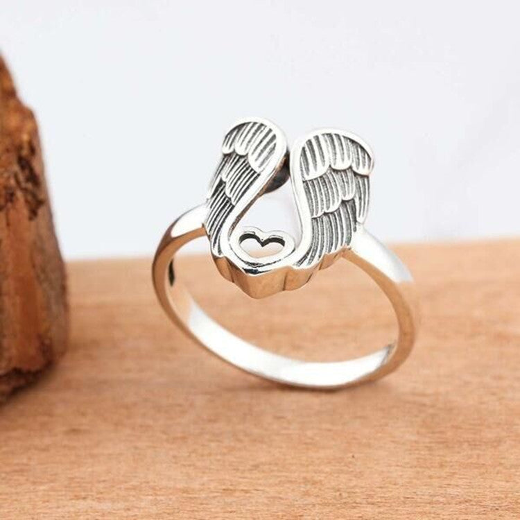 Vintage Angel Wings Ring for Women - Heart Wedding Ring