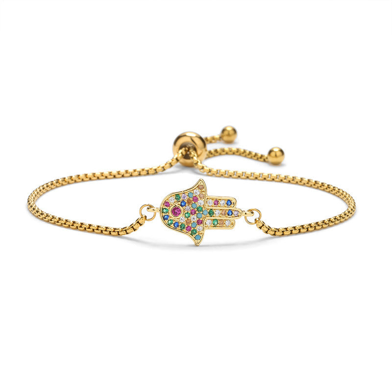 Adjustable Stainless Steel Bracelet with Copper Zircon Palm