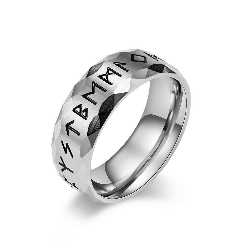 Vintage Viking Text Titanium Ring for Men