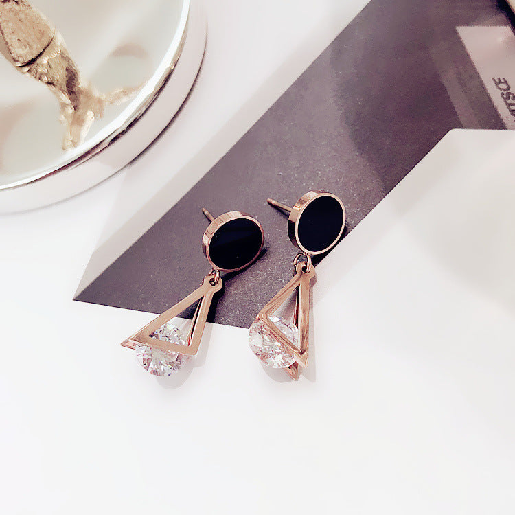 Geometric Double Triangle Titanium Steel Stud Earrings