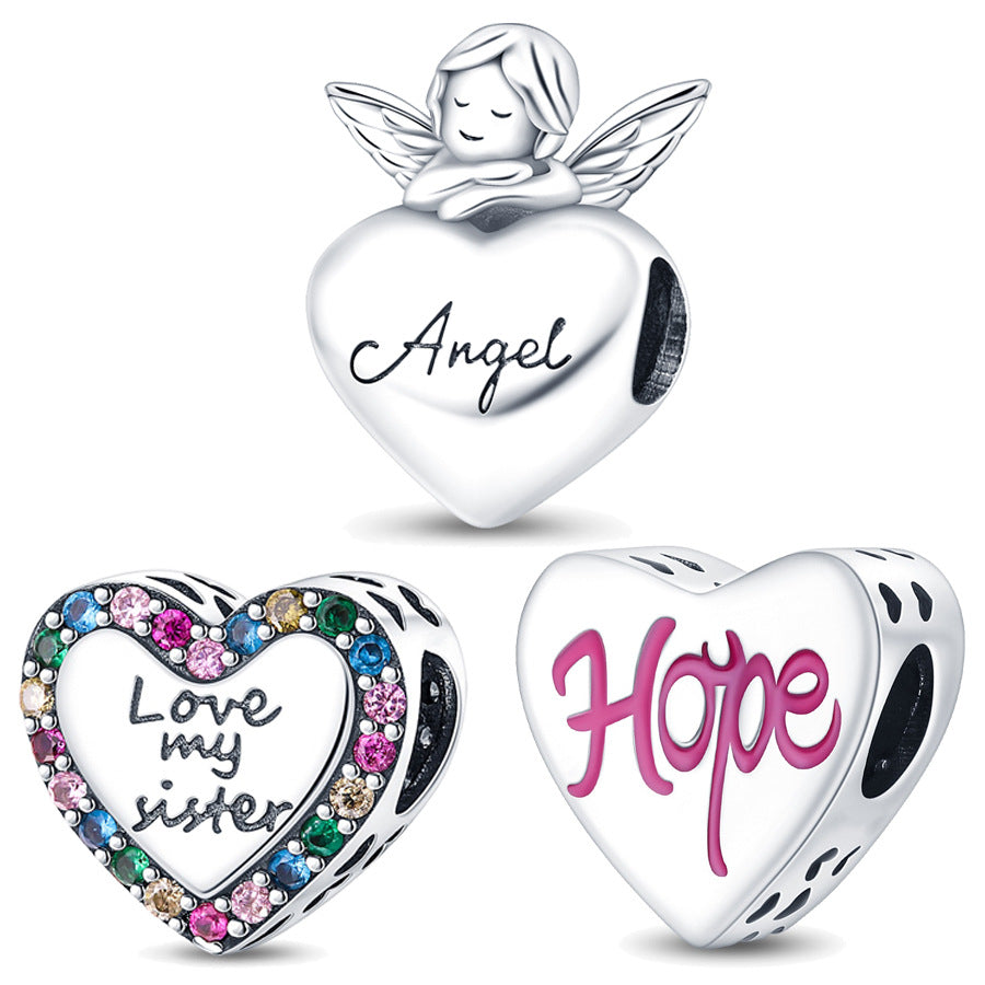 925 Silver Plated Copper Bead Angel Heart Charms
