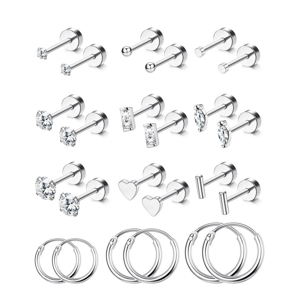 SAILIMUE 14K Gold Plated Flat Back Stud Earrings for Women | Hypoallergenic Surgical Stainless Steel Earrings | Screw Back Earrings Sets for Multiple Piercing | Small Cartilage Earring Studs