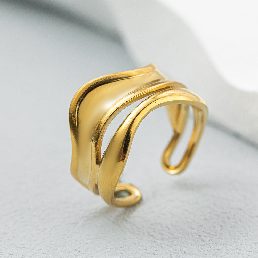 Korean Style Double Layer Cross Design Titanium Ring