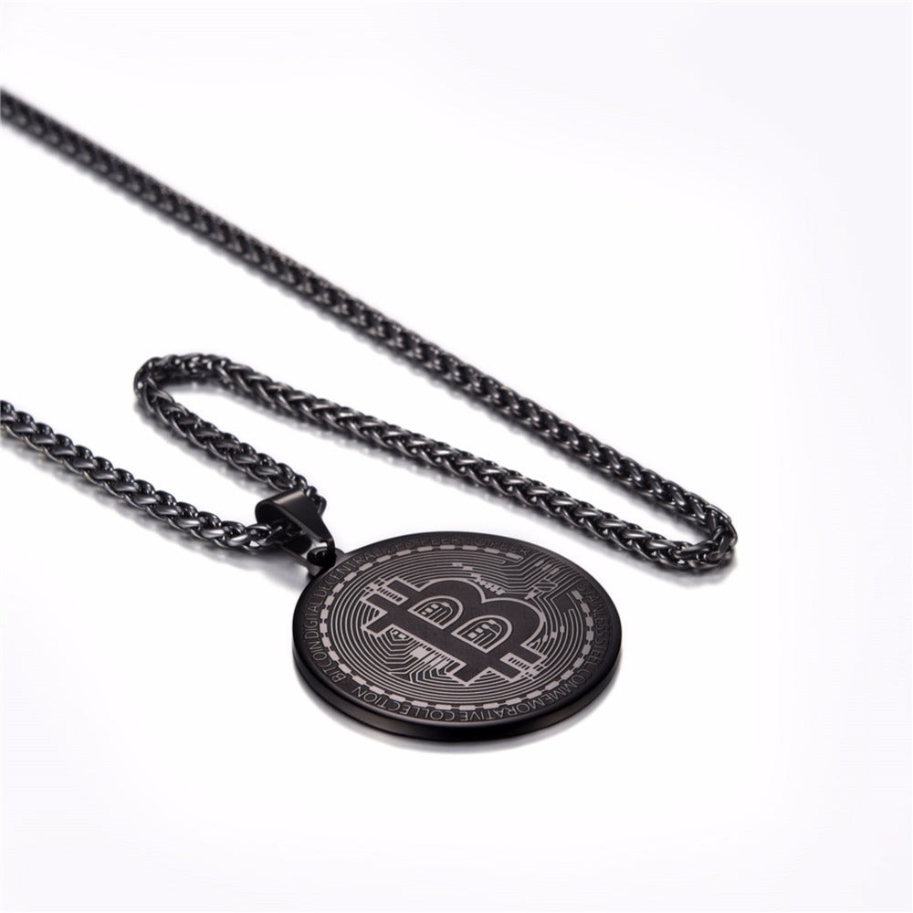 Men's Titanium Steel Bitcoin Pendant Necklace