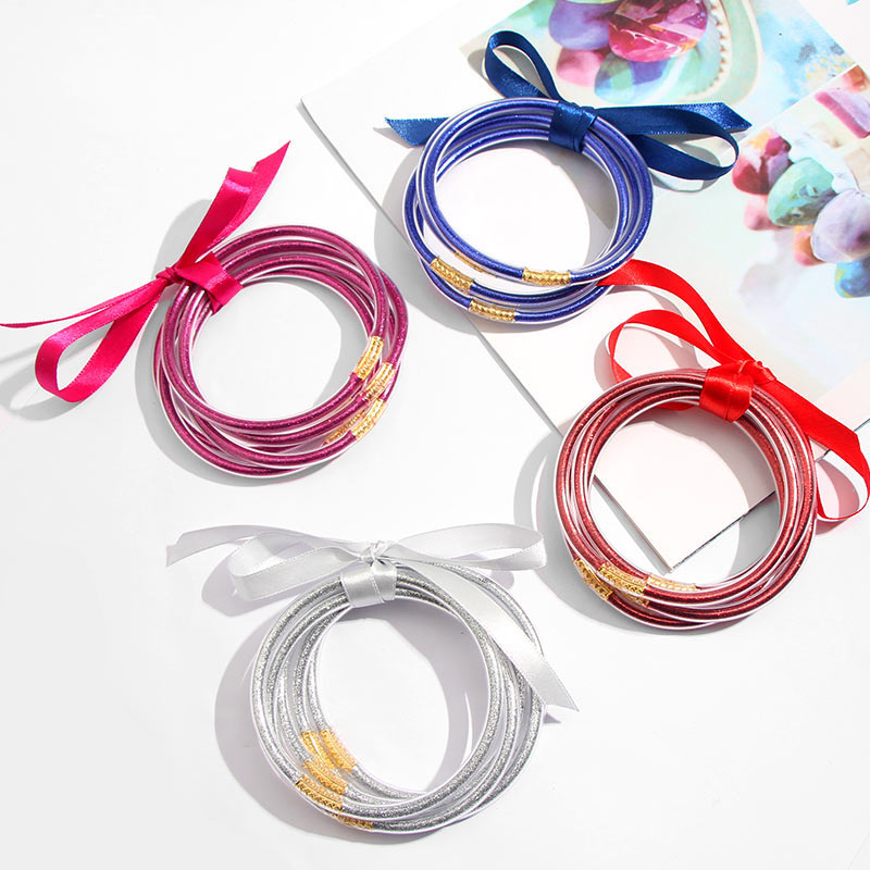 5Pcs Gold Silver Glitter Jelly Bangle Bracelet Set