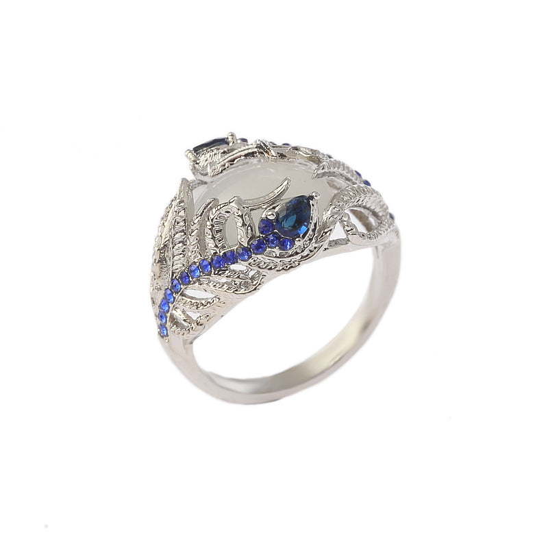 Blue Diamond Floral Moonstone Vintage Ring Jewelry