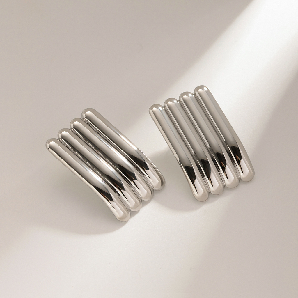 18K Gold Stainless Steel Striped Earrings