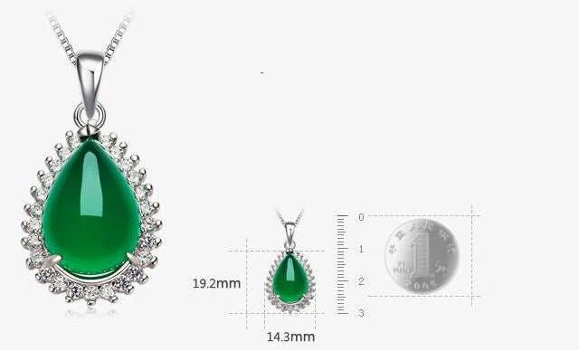 Green Agate Silver Pendant, Vintage 925 Necklace