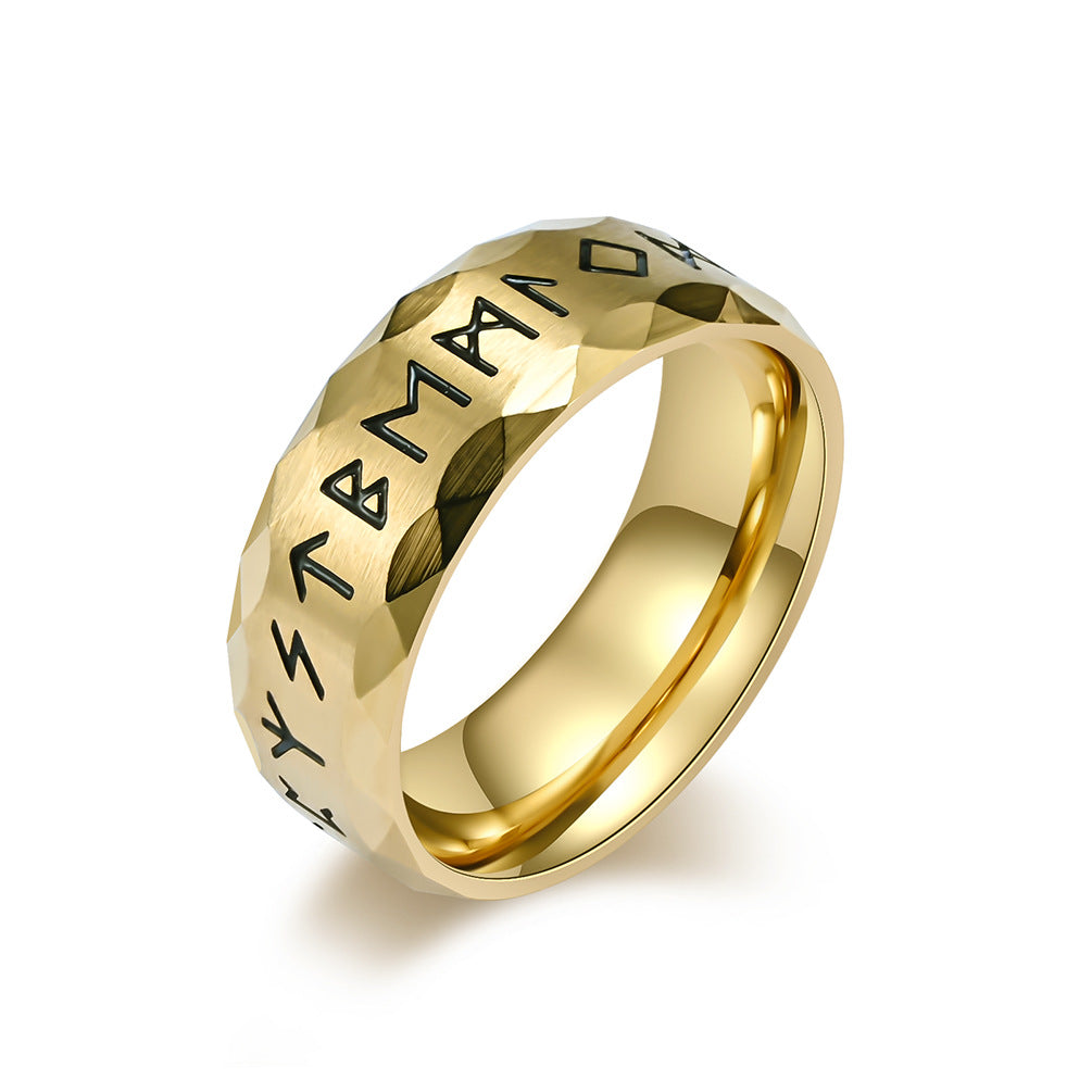 Vintage Viking Text Titanium Ring for Men